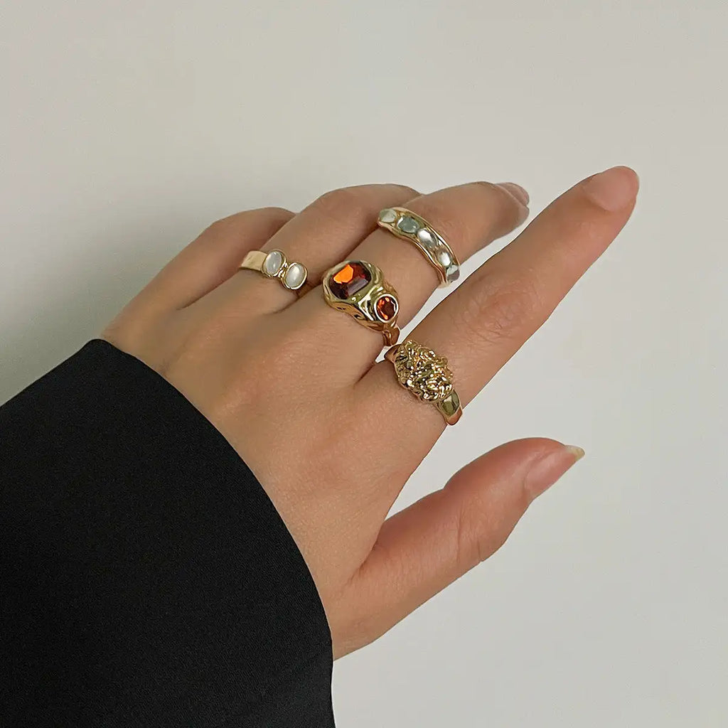 Geometric Diamond Gemstone Ring Suit Women