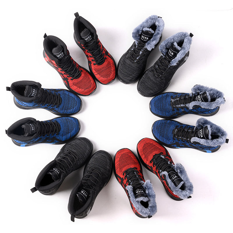 Winter Plush Boots Men Labor Protection Anti-smash Anti-puncture Work Shoes Warm Thickened Breathable Lace-up Safety Shoes Pi-Mart