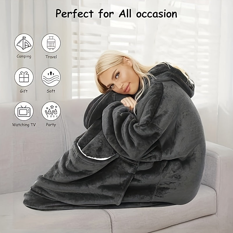 1pc, Soft And Comfortable Large Pocket Hooded Blanket, Exquisite Design, Warm Wearable Blanket For Sofa Living Room Bed Indoor And Outdoor