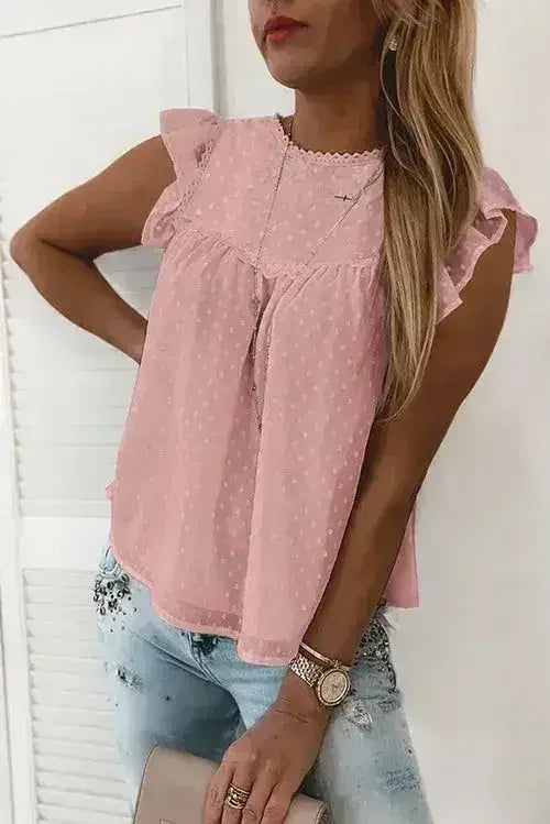 Polka Dot Lace Ruffled Tank Top - SJB-DIAMOND ELITES