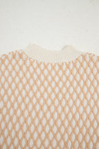 Smoke Gray Checkered Textured Knit Mock Neck Sweater - Femstylo