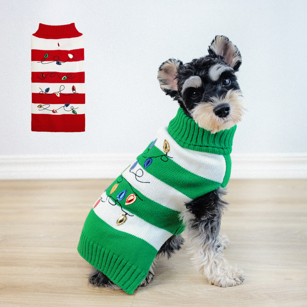 Pet Striped Christmas Lantern Turtleneck Sweater Pi-Mart
