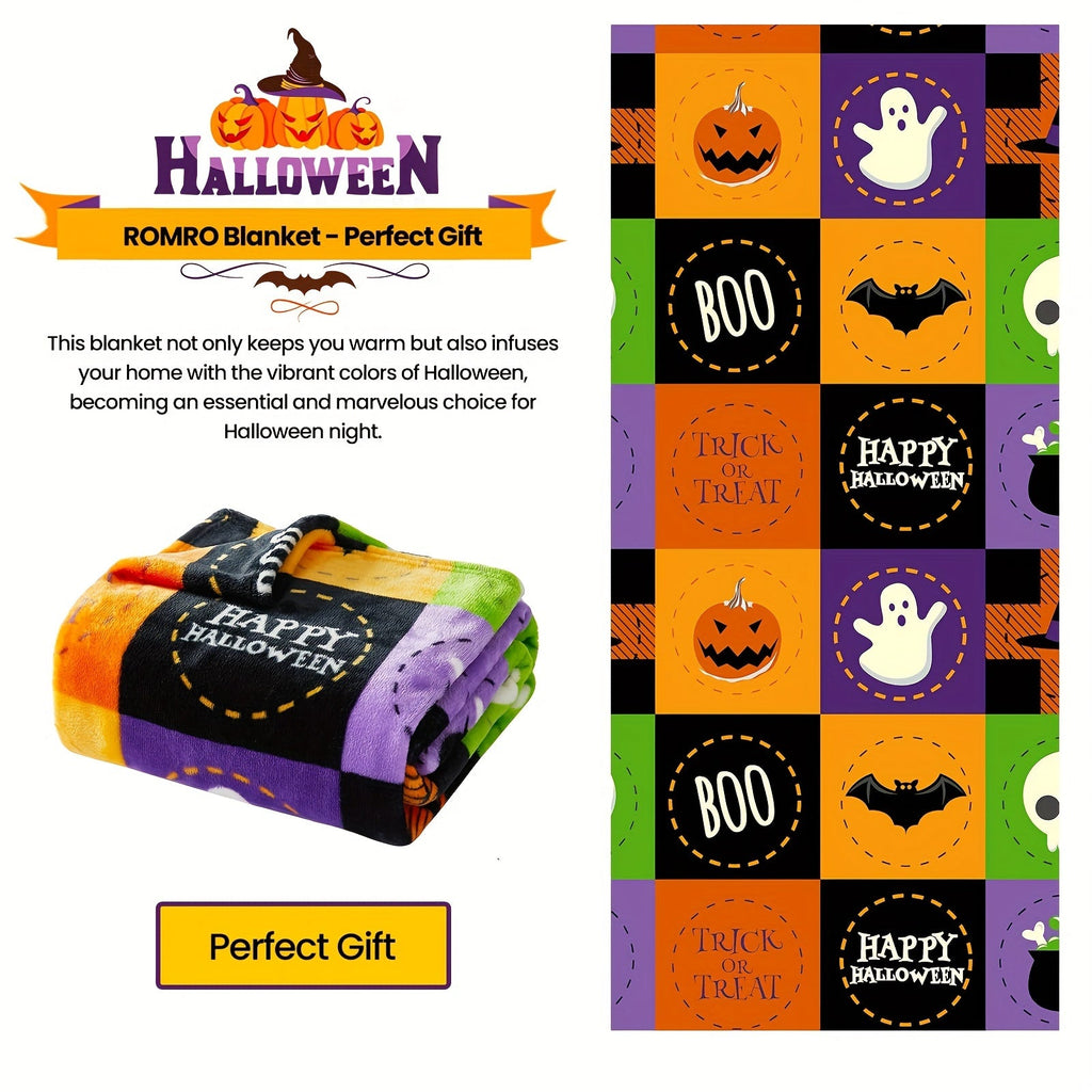 1pc Halloween Fleece Throw Blanket, Bat, Ghost Fall Plaid Blanket, Soft Fuzzy Plush For Couch Sofa Or Bed, Luxury Flannel Lap Blanket Lootquake LLC