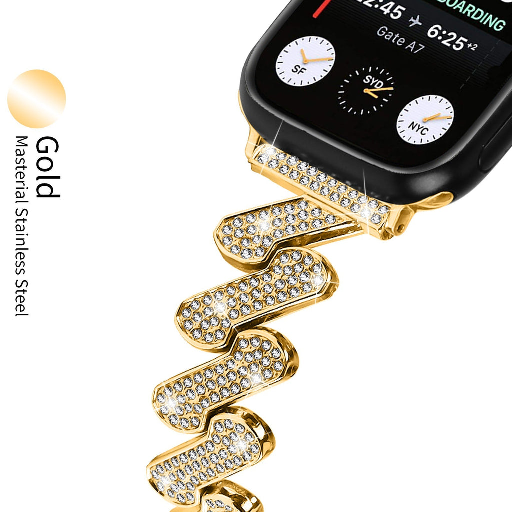 7-word Diamond Alloy Metal Classic Style Watch Band Pi-Mart
