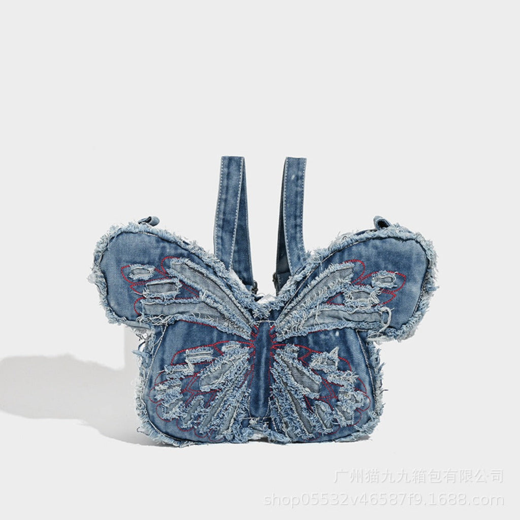 Design washed denim bag, butterfly shaped bag, punk denim bag, shoulder bag, backpack purse for women - SJB-DIAMOND ELITES