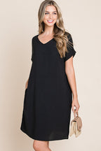 V-Neck Short Sleeve Dress with Pockets For Women – Casual, Versatile and Stylish Dress with Convenient Pockets for Everyday Wear Stevvex