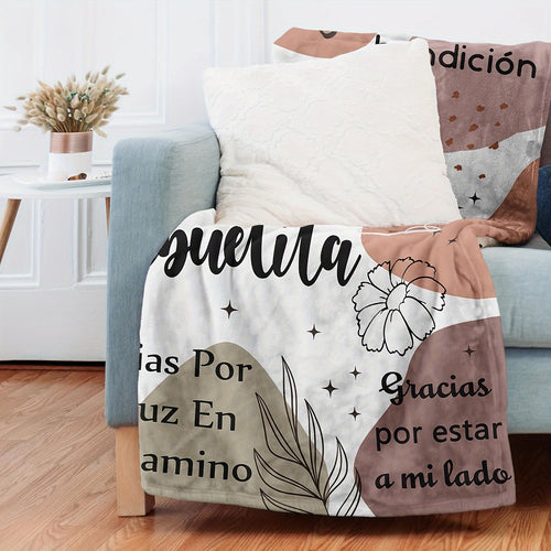 1pc Spanish Gifts For Grandma Blanket Soft Flannel Sofa Blanket Memorial Day Gift Blanket Cozy Flannel Throw Blanket Warm & Comforting Bedroom Home Decor
