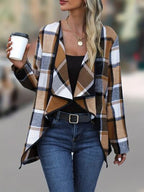 Elegant Plaid Open Front Long Sleeve Jacket Stylish & Cozy Lightweight Breathable Outerwear