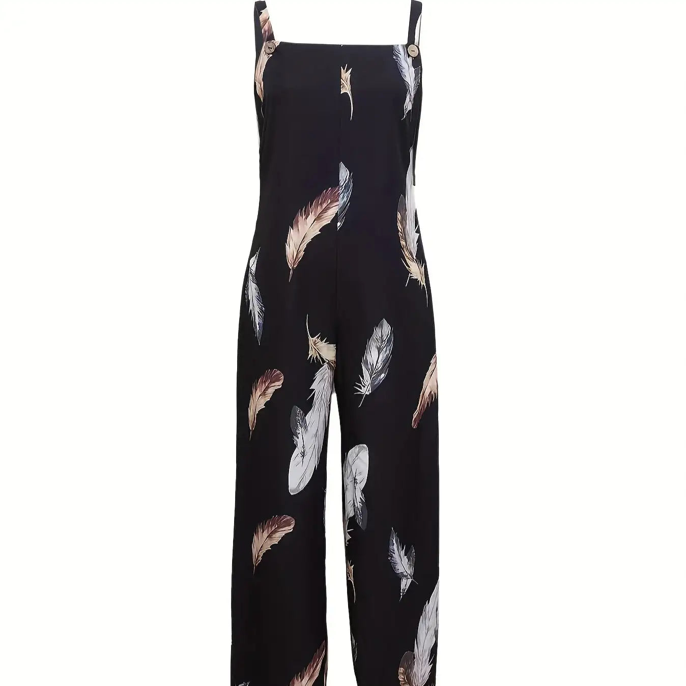 Women's Feather Print Ruffle Hem Pleated Fashionable Jumpsuit - SJB-DIAMOND ELITES