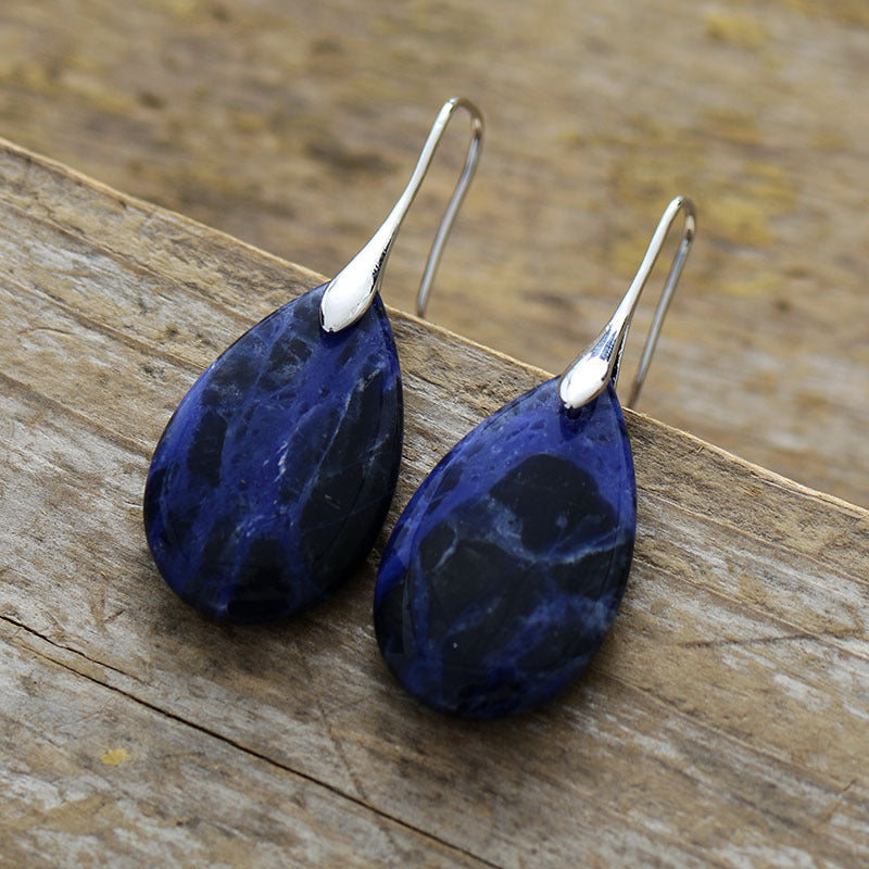 Bohemian Natural Stone Water Drop Pendant Earrings Pi-Mart