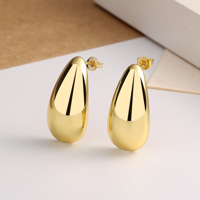 Fashion Jewelry Water Drop Glossy 16k Real Gold Plating Simple And Elegant Earrings Pi-Mart