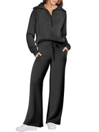 Leisure Sports Suit Long-sleeve Zipper Sweatshirt Wide Leg Pants Two-piece Set Pi-Mart