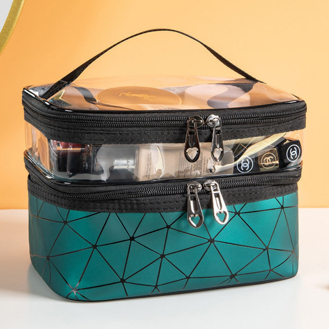Multifunctional double-layer cosmetic bag, transparent storage bag, travel portable tote bag, large-capacity waterproof toilet bag - SJB-DIAMOND ELITES