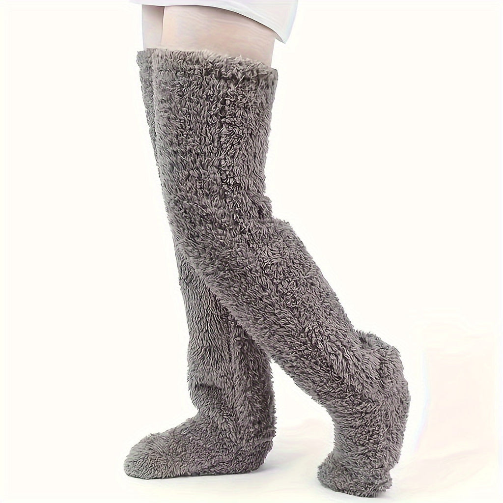 Cozy Couple's Thigh-High Fuzzy Socks - Warm, Durable Knit Over-The-Knee Stockings, Easy-Care Solid Hosiery Lootquake LLC