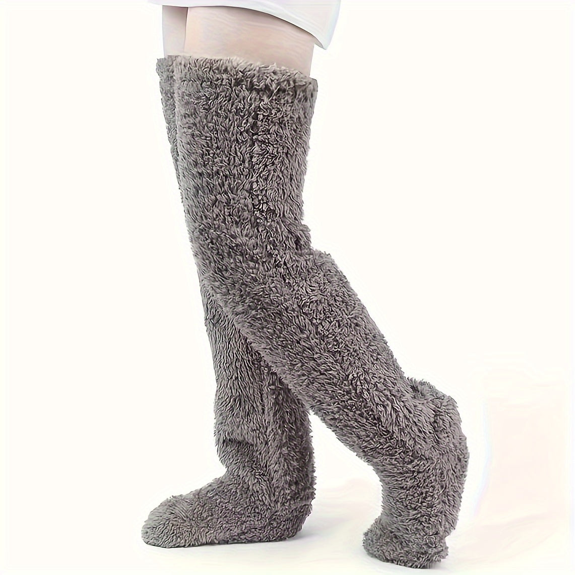 Cozy Couple's Thigh-High Fuzzy Socks - Warm, Durable Knit Over-The-Knee Stockings, Easy-Care Solid Hosiery Lootquake LLC