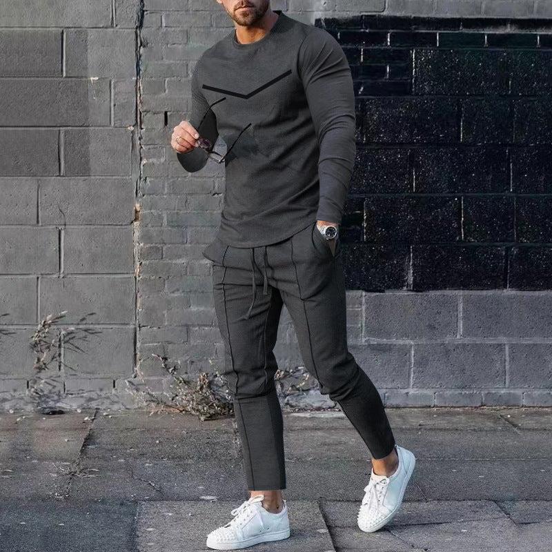 Round Neck Long Sleeve T-shirt Trousers Suit Men Lootquake LLC
