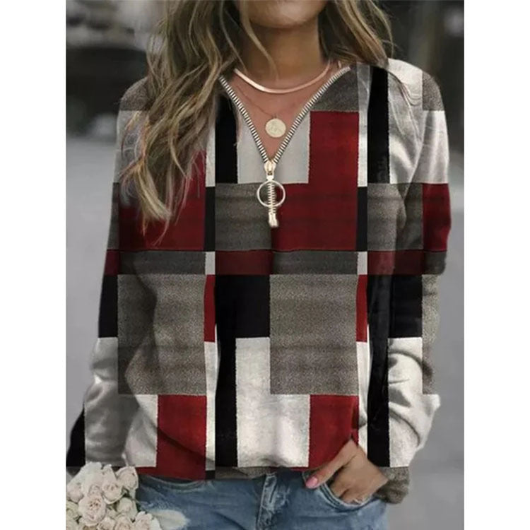 Women's Tops Checkered Sweaters Fleece Jackets Pi-Mart