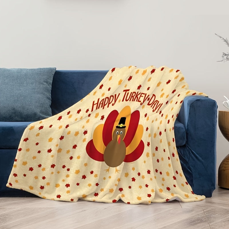 1pc Thanksgiving Happy Turkey Print Blanket, Sherpa Blanket, Soft Warm Throw Blanket Nap Blanket For Couch Sofa Office Bed Camping Travel, Multi-purpose Gift Blanket For All Season Lootquake LLC