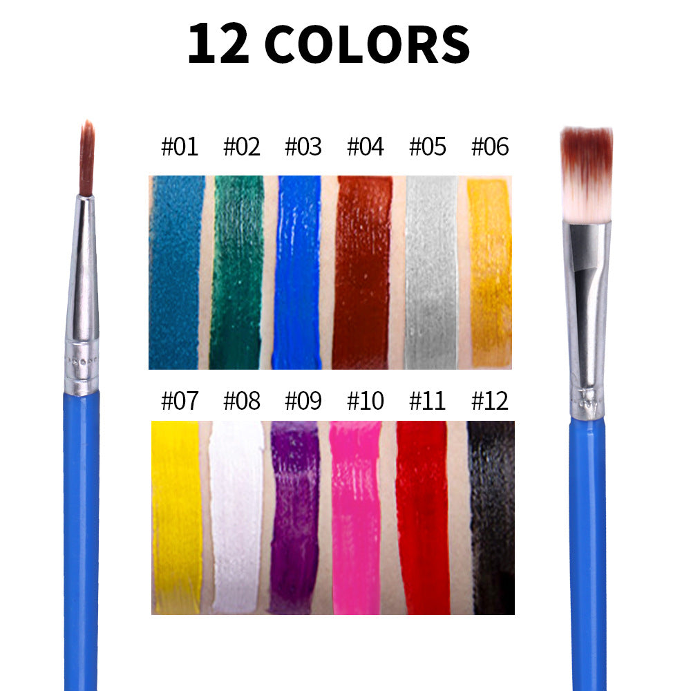 Fit Colors 12 Colors Face Paint Water Soluble Human Body Paints Halloween Masquerade Makeup Palette Brush Pi-Mart