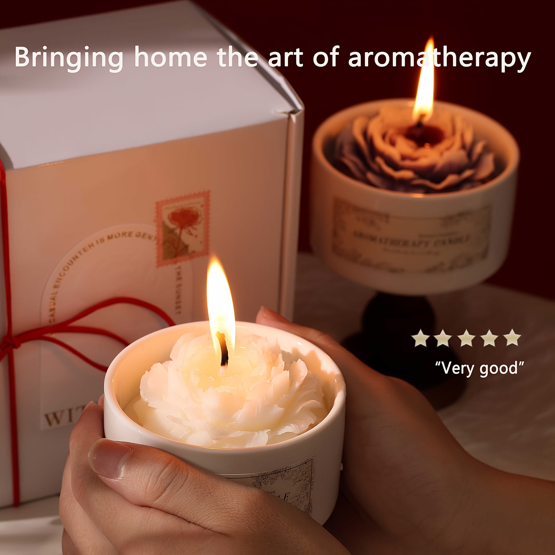 Luxury Soy Wax Scented Candle - 5.3oz Rose, Lavender, Gardenia | Elegant Gift Box for Christmas, Birthdays & Graduations | Home Decor with Ceramic Container & Wooden Base Lootquake LLC