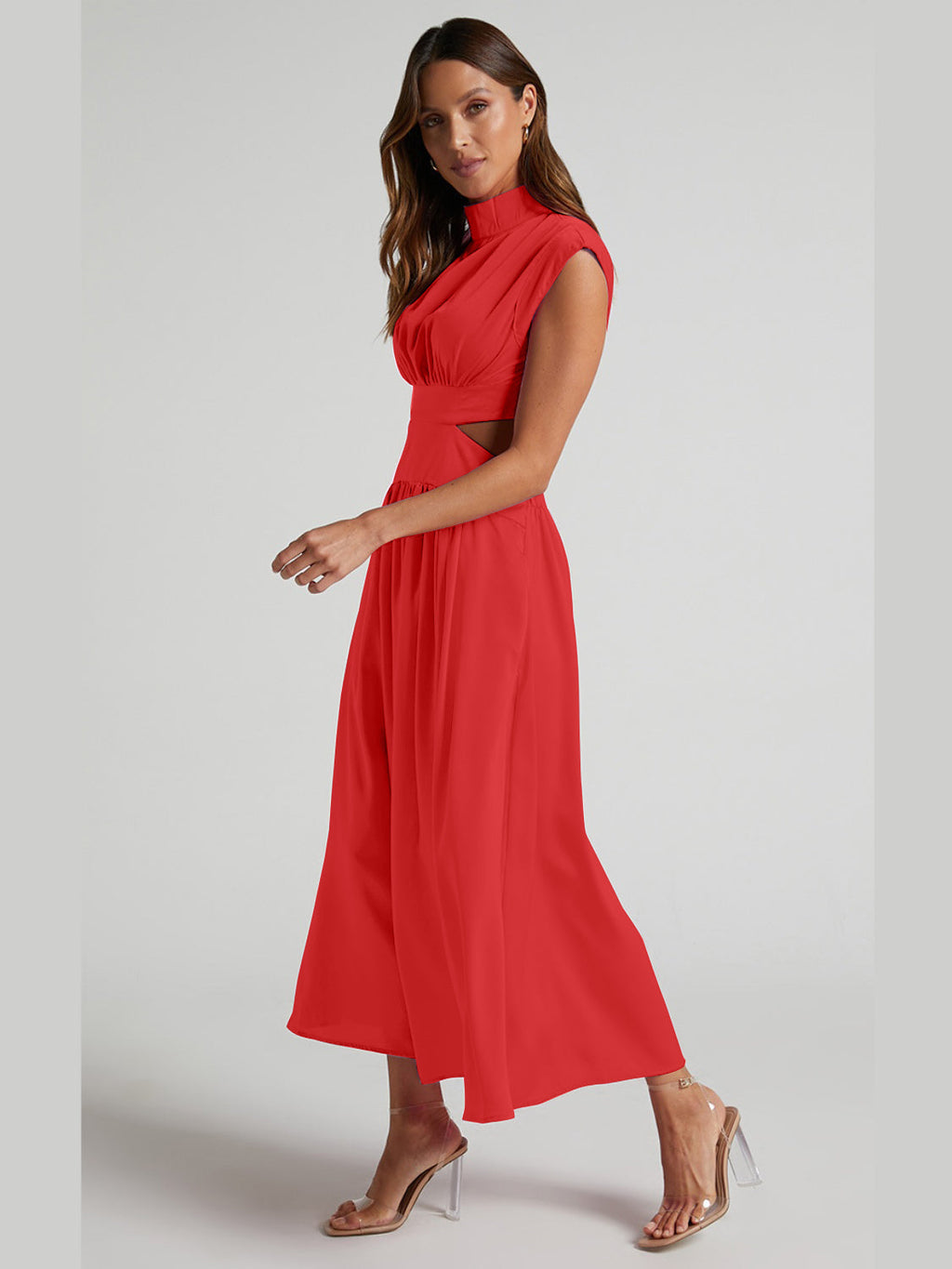 Modern Cutout Mock Neck Sleeveless Ruched Dress Elegant Dress For Women Stevvex