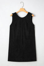 Black Corduroy Exposed Seam Sleeveless Mini Dress