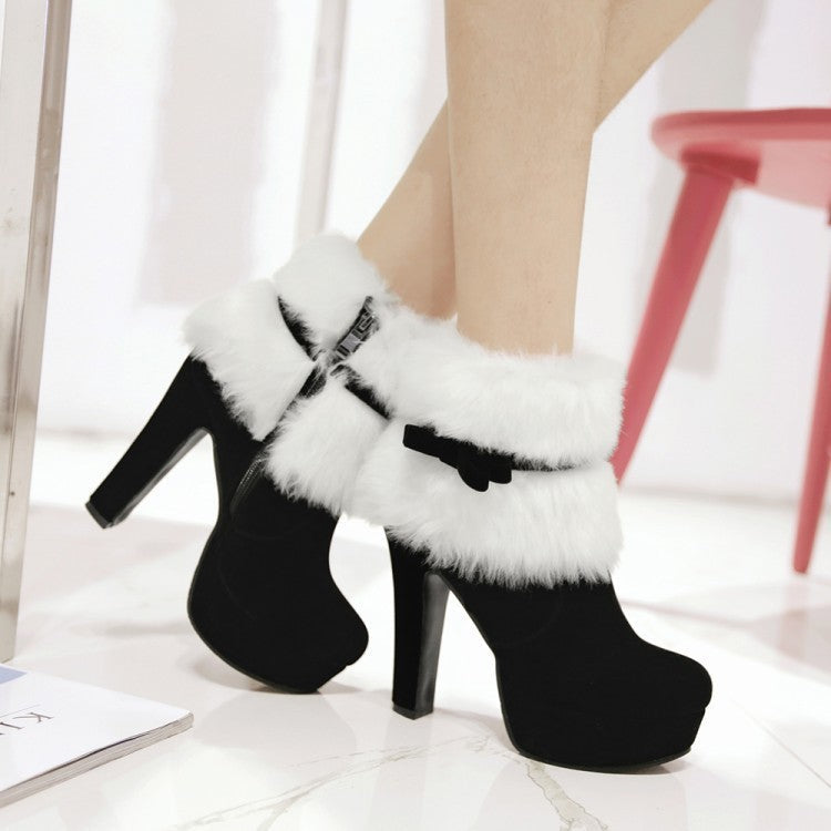 Plush Winter Boots Shoes High Heel Party Shoes