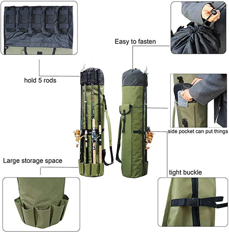 Cylinder Outdoor Fishing Bag Multifunctional Fishing Rod Bag Sea Rod Fishing Gear Storage Bag Pi-Mart
