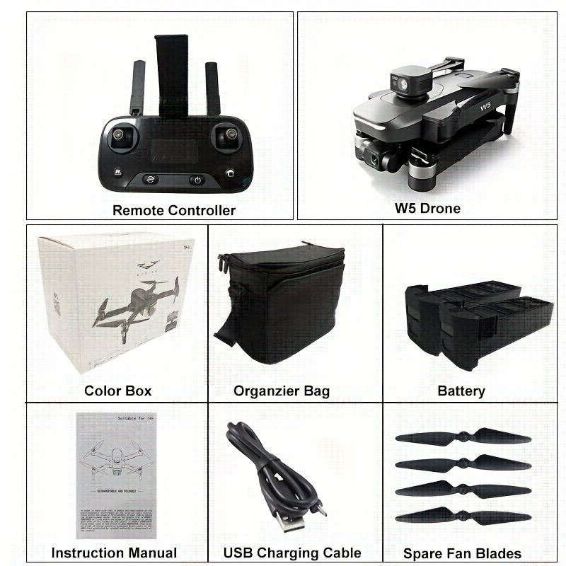 New Arrival W5- Drone, Extra Long Distance 16400 Feet Digital Image Transmission, Super Powerful Brushless Motor, EIS Three-axis Electronic Anti-Shake Gimbal, GPS Precise Outdoor Positioning, 4K HD Camera, 360° Full Angle In Lootquake LLC