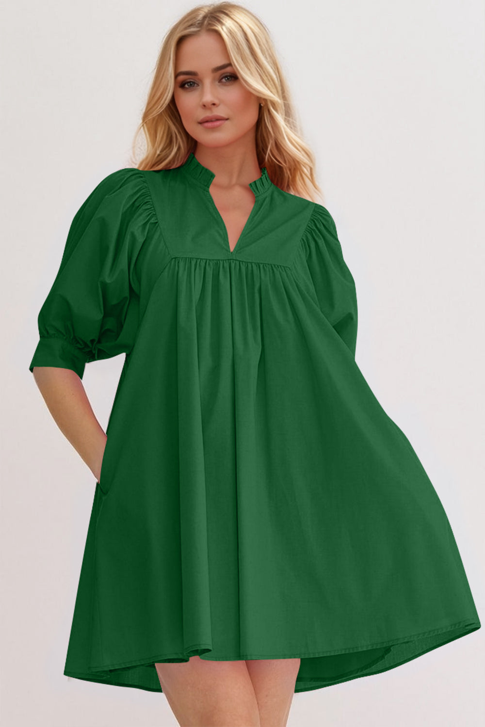 Pink Puff Sleeve Mini Dress Casual and Feminine Dress for Women Simple Classic Summer Dress Stevvex