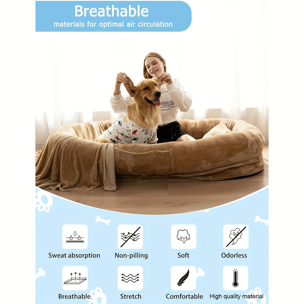 Giant Cozy Human-Dog Bed - Dual-Purpose Luxury Mat - XL 71x40x14 - Ultra-Soft Blanket Pillow - Perfect for Lounging & Snuggling - Fluffy Futon Style - Your New Home Essential Lootquake LLC
