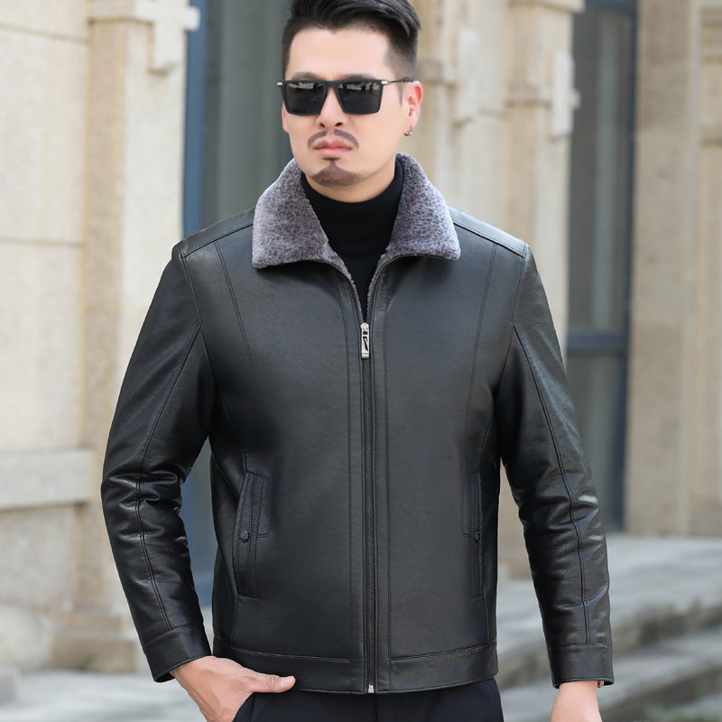 Men's Casual Loose Thick Leather Jacket Pi-Mart