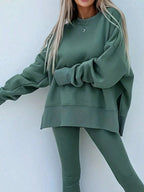 Oversized Slit Sweatshirt and Ribbed Leggings 2pcs Set THRIXINE
