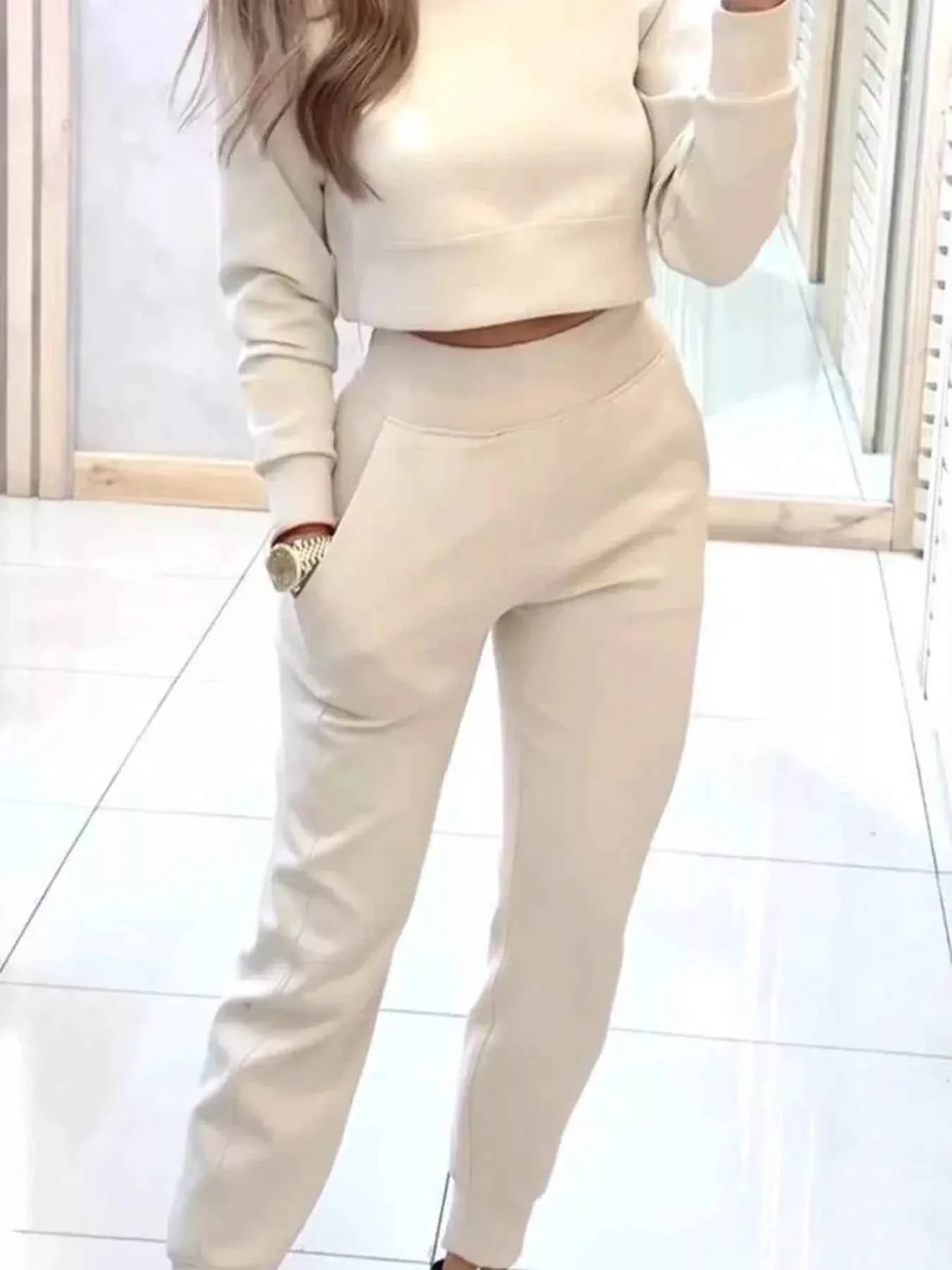 Casual Chic Cropped Sweatshirt and Jogger Set THRIXINE