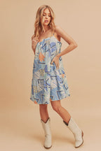 New Summer Printed Ruffled Hem Square Neck Mini Cami Dress For Women – Stylish and Chic Square Neck Mini Dress with Feminine Ruffled Hem