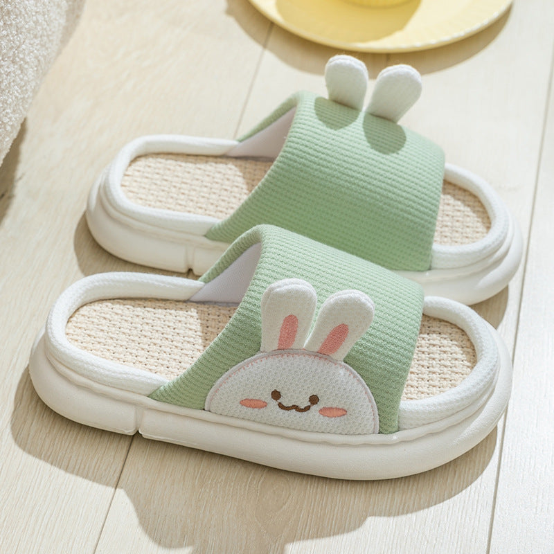Cute Rabbit Slippers Linen House Shoes For Women Pi-Mart
