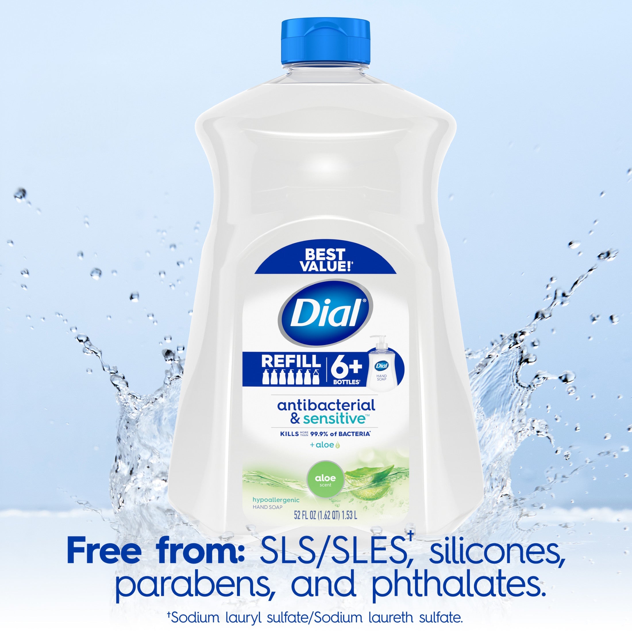 Dial Antibacterial Liquid Hand Soap Refill, Aloe Scent, 52 Ounce