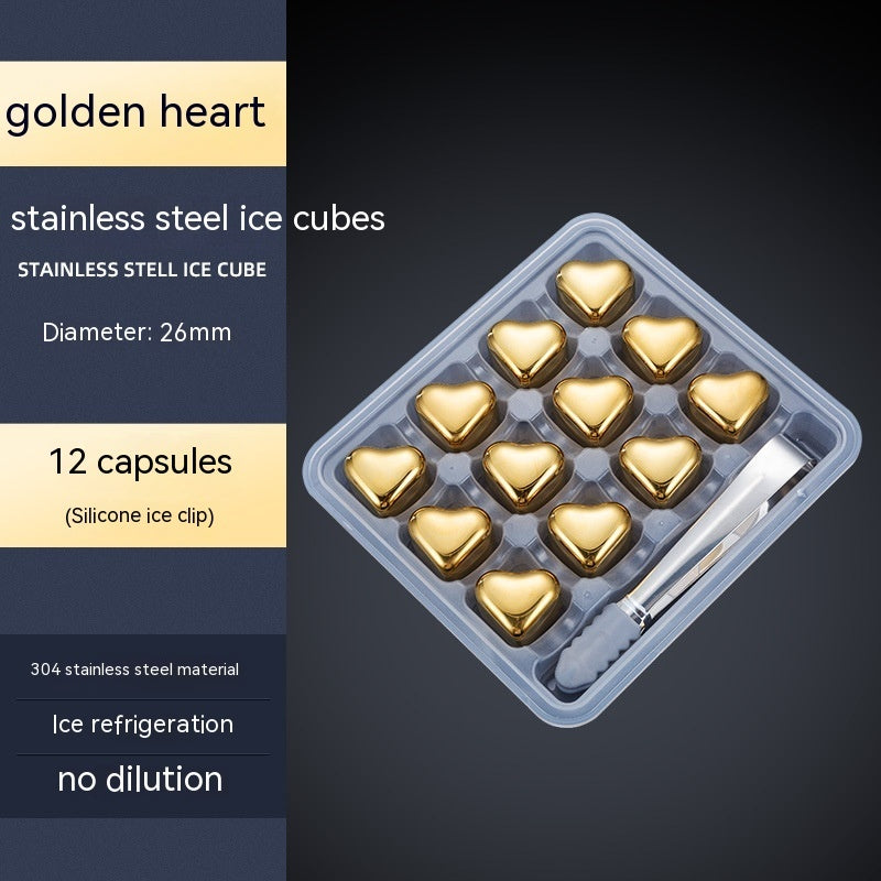 304 Heart-shaped Gold Stainless Steel Ice Cube Pi-Mart