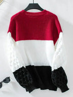 Color Block Round Neck Long Sleeve Sweater - SJB-DIAMOND ELITES