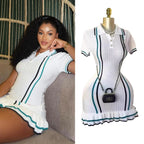 YuooMuoo Chic Fashion Sexy Package Hips Knitted Mini Dress 2025 Autumn Vintage Turn-down Collar Ruffled Party Dress Streetrwear Purplish Diva