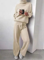 Casual Fashion Suits For Women Turtleneck Sweater And Drawstring Straight Pants Pi-Mart
