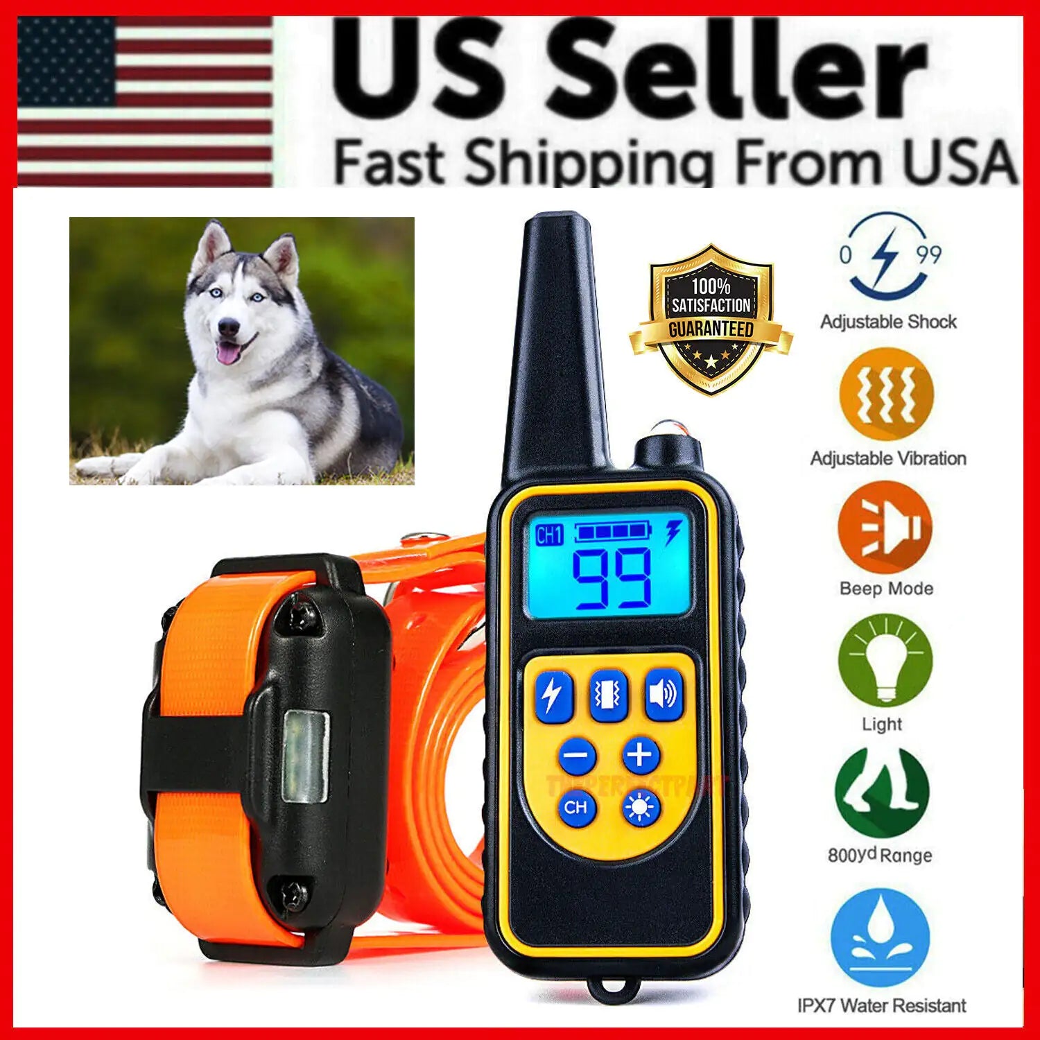 2700 FT Remote Dog Shock Training Collar Rechargeable Waterproof LCD Pet Trainer Pi-Mart