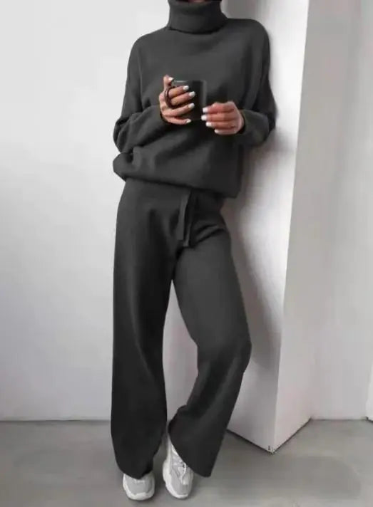 Casual Fashion Suits For Women Turtleneck Sweater And Drawstring Straight Pants Pi-Mart