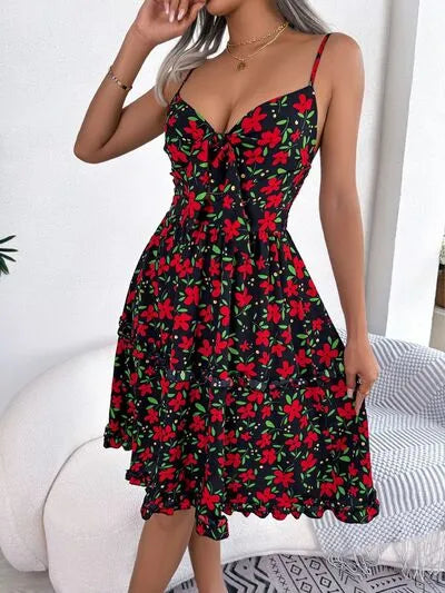 Printed Plunge Sleeve Cami Dress Pi-Mart