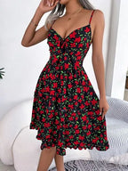 Printed Plunge Sleeve Cami Dress Pi-Mart