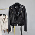 Cropped Hem Belt Snakeskin Leather Biker Jacket Pi-Mart