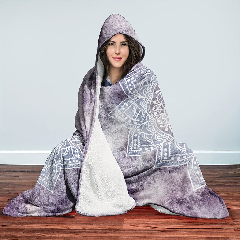 1pc Boho Mandala Patterns Hooded Blanket Thick Nap Wearable Blanket Magic Blanket Hooded Cape Cozy Warm Soft Blanket For Sofa Office Bed And Travelling