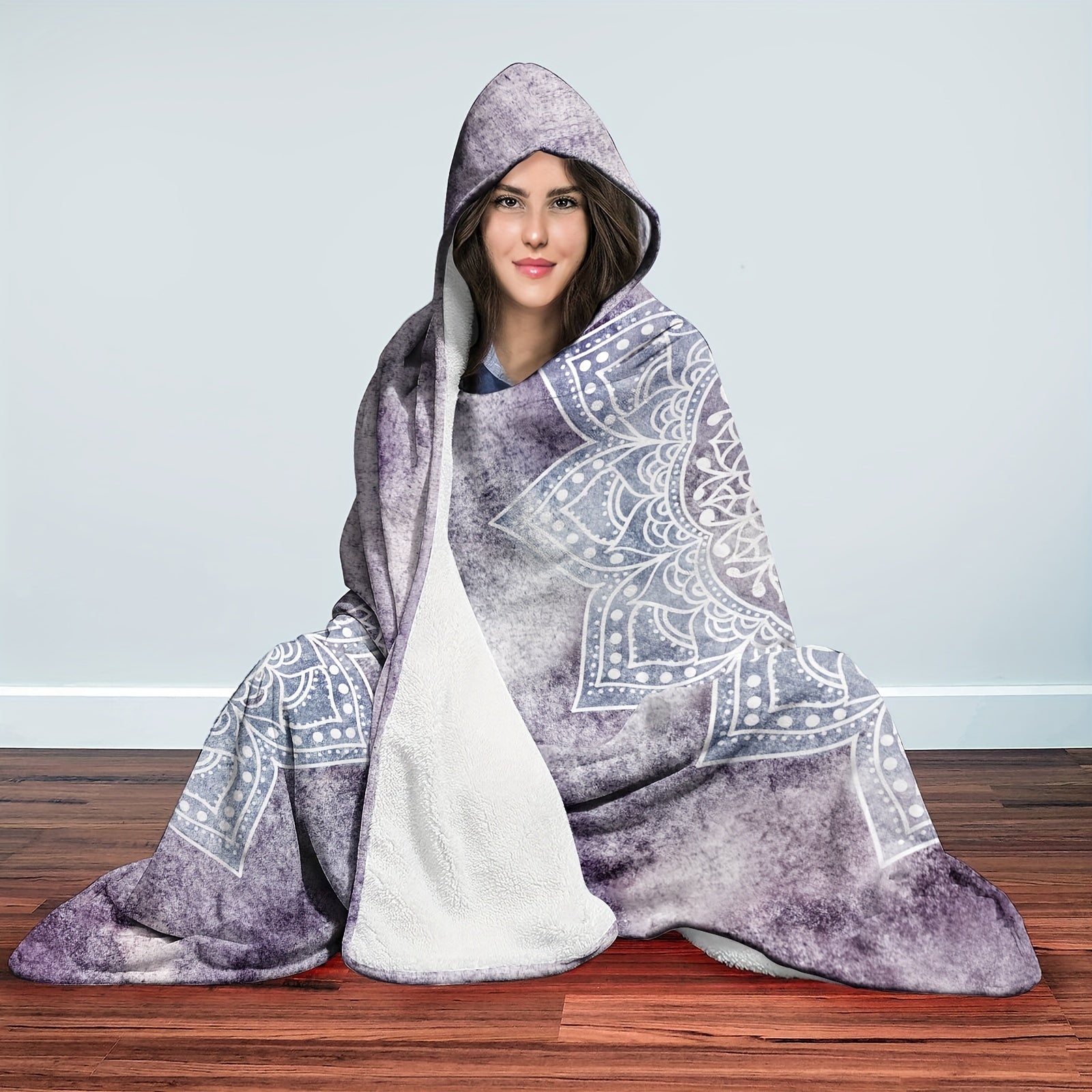 1pc Boho Mandala Patterns Hooded Blanket Thick Nap Wearable Blanket Magic Blanket Hooded Cape Cozy Warm Soft Blanket For Sofa Office Bed And Travelling