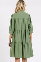 Button Detail Collared Neck Tiered Shirt Dress – Elegant Buttoned Shirt Dress with Tiered Design and Classic Collar