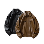 Men's Faux Leather Bomber Jacket Motorcycle Lapel Zip-Up Biker Coat Vintage Streetwear Black Brown Jacket Pi-Mart
